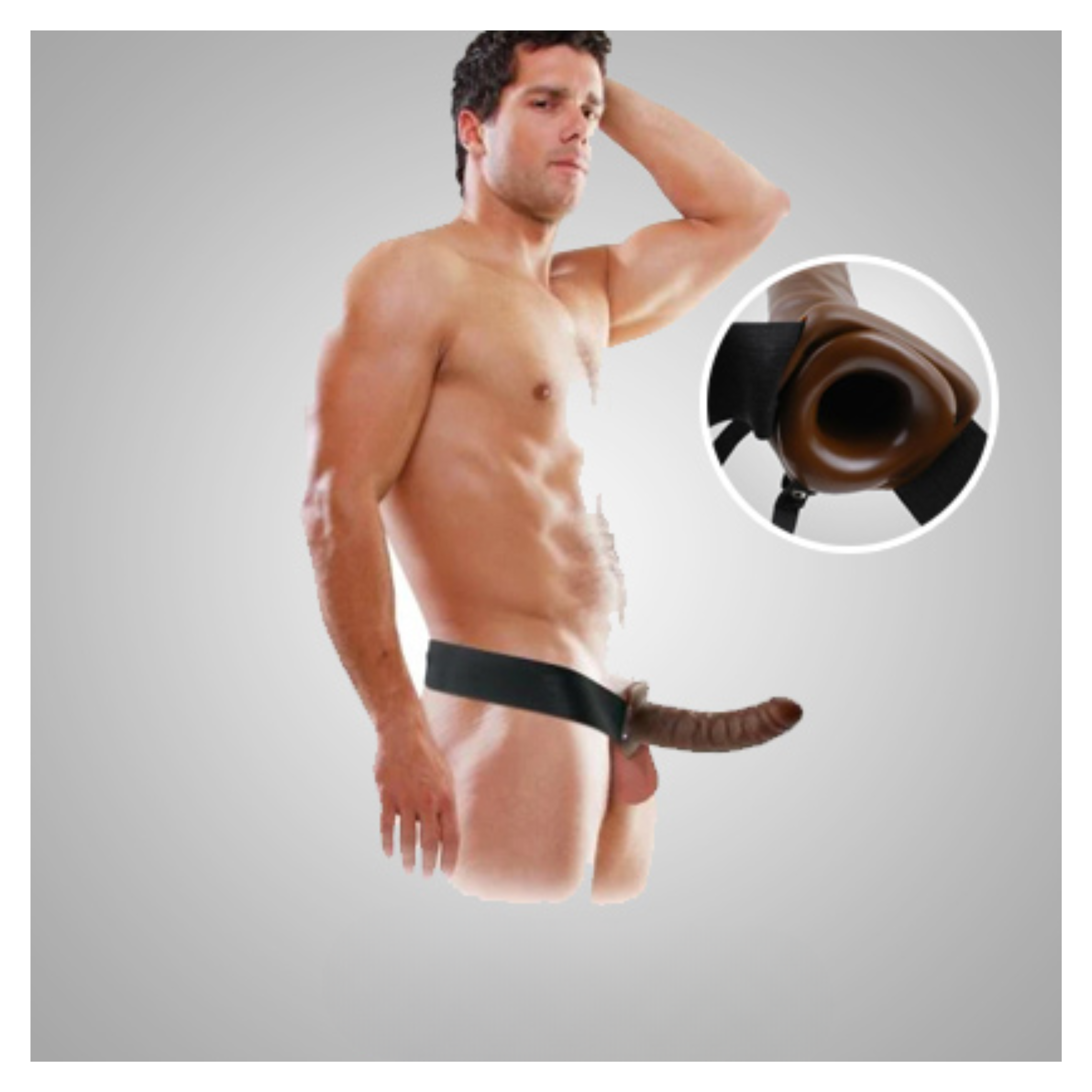 Size Extension Hollow Strap On Dildo For Men - Brown