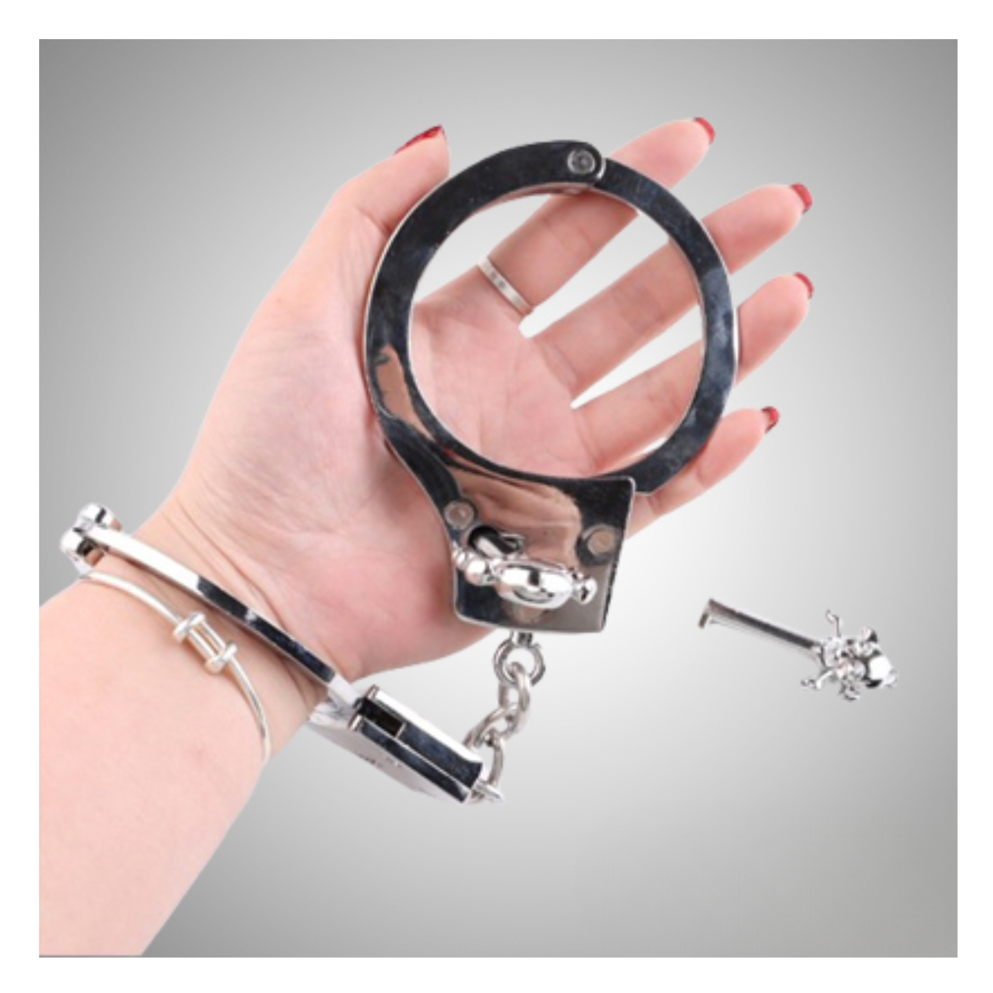 BDSM Metal Handcuffs - Silver - Image 4